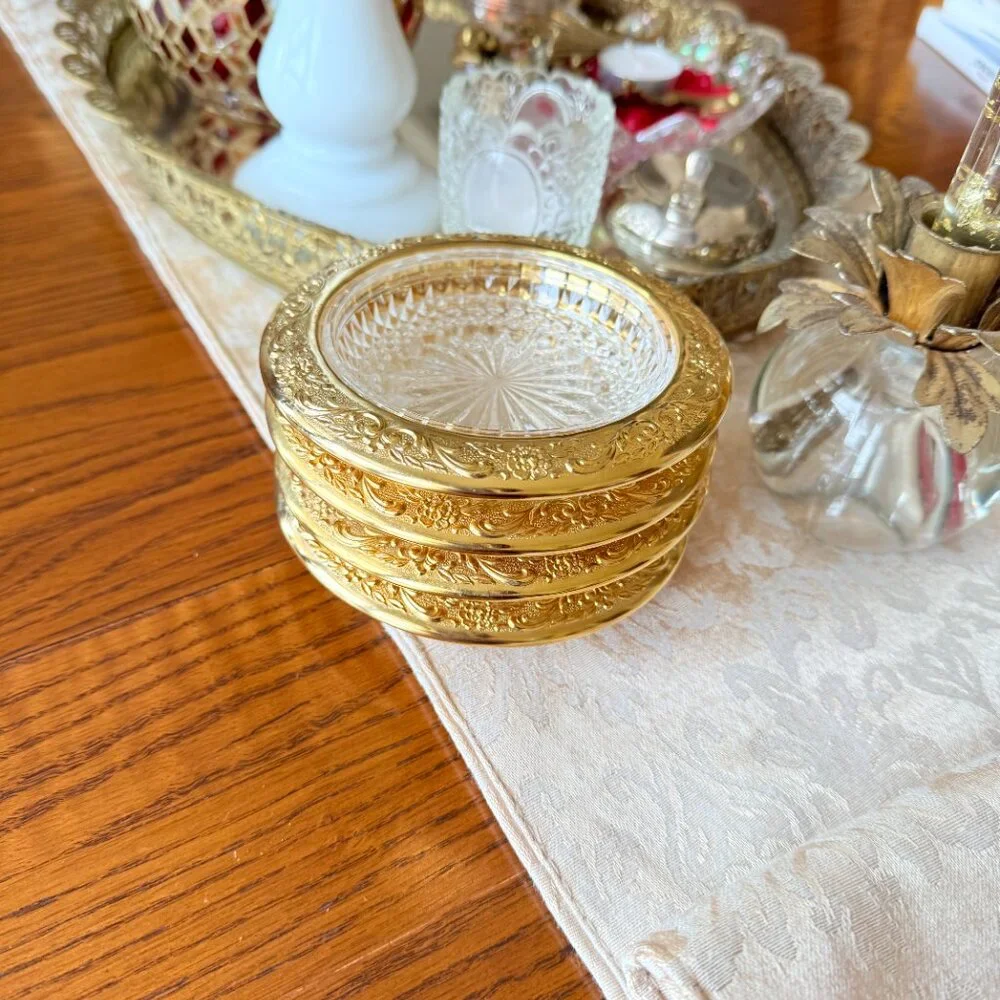 Vintage Glass Coasters with Gold Trim